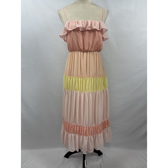 Lovers + Friends Revolve Acer Maxi Dress Pastel XS Tiered Color Block Lined - Picture 3 of 10